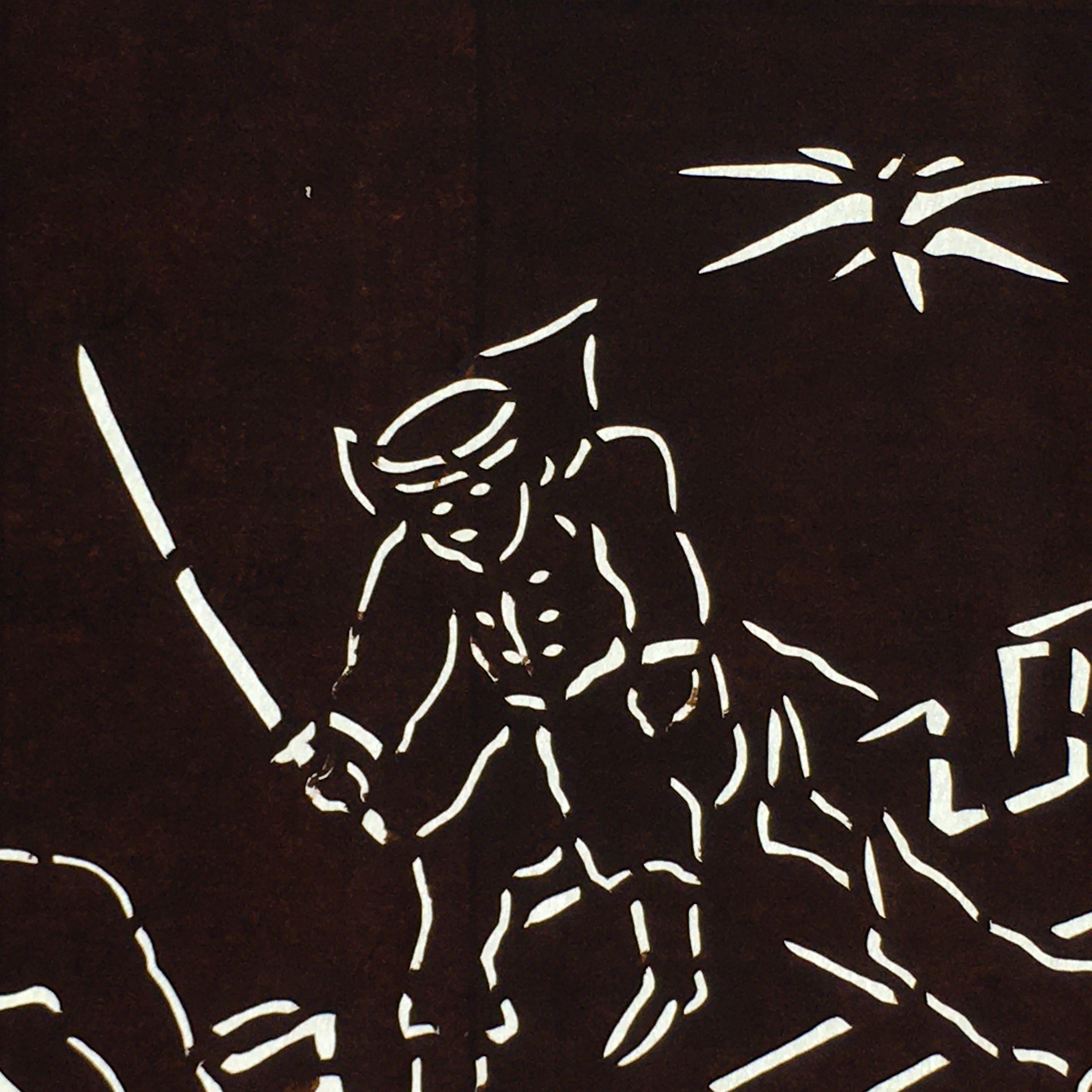 Japanese Antique Ise Katagami Paper Kimono Stencil Edo War Battle Mili ...