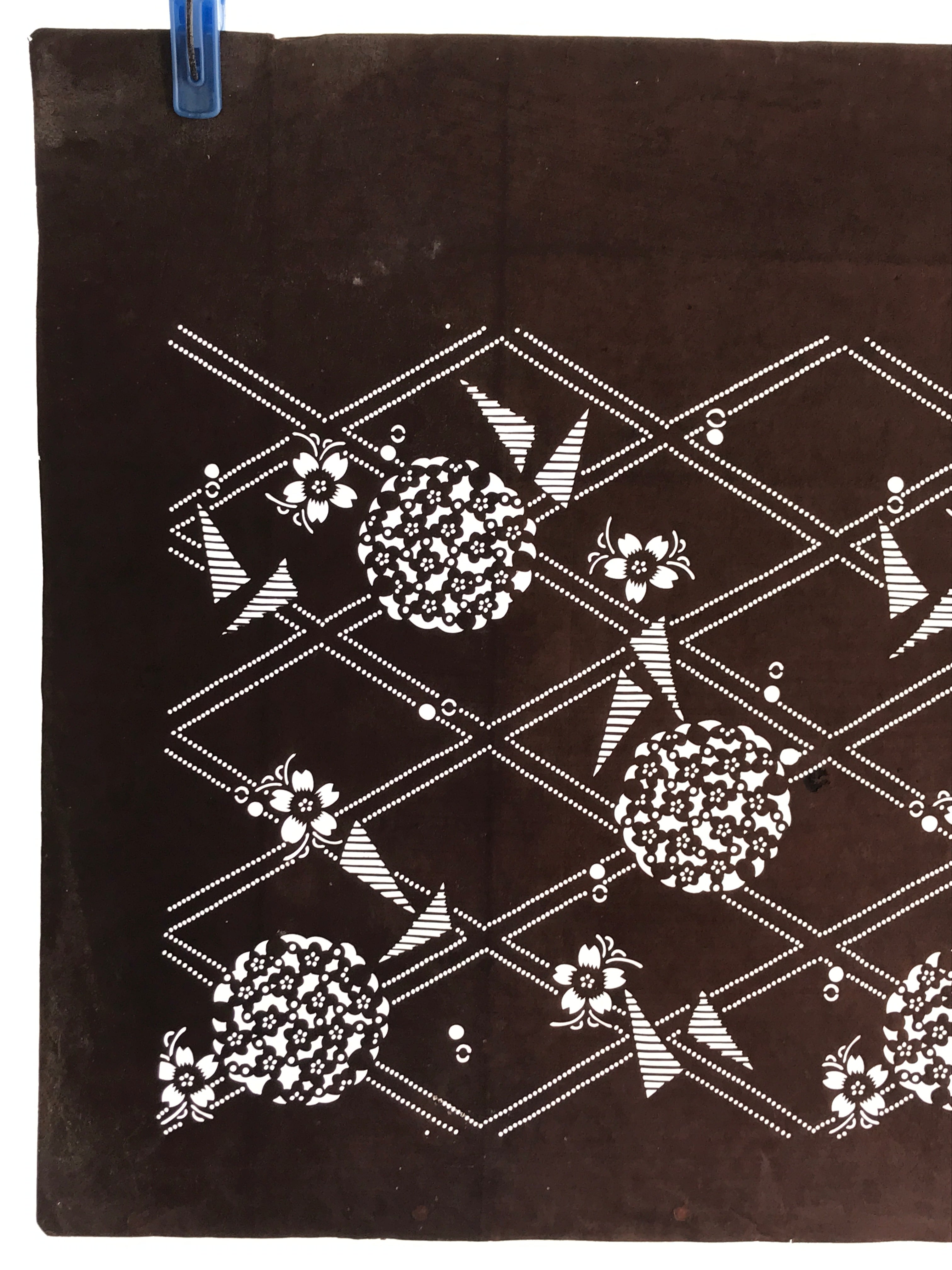 Japanese Antique Ise Katagami Paper Kimono Stencil Flower Design A614