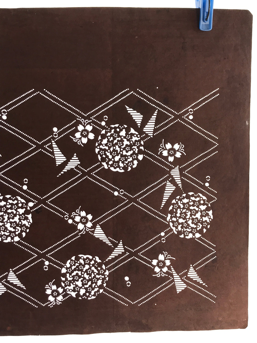 Japanese Antique Ise Katagami Paper Kimono Stencil Flower Design A614