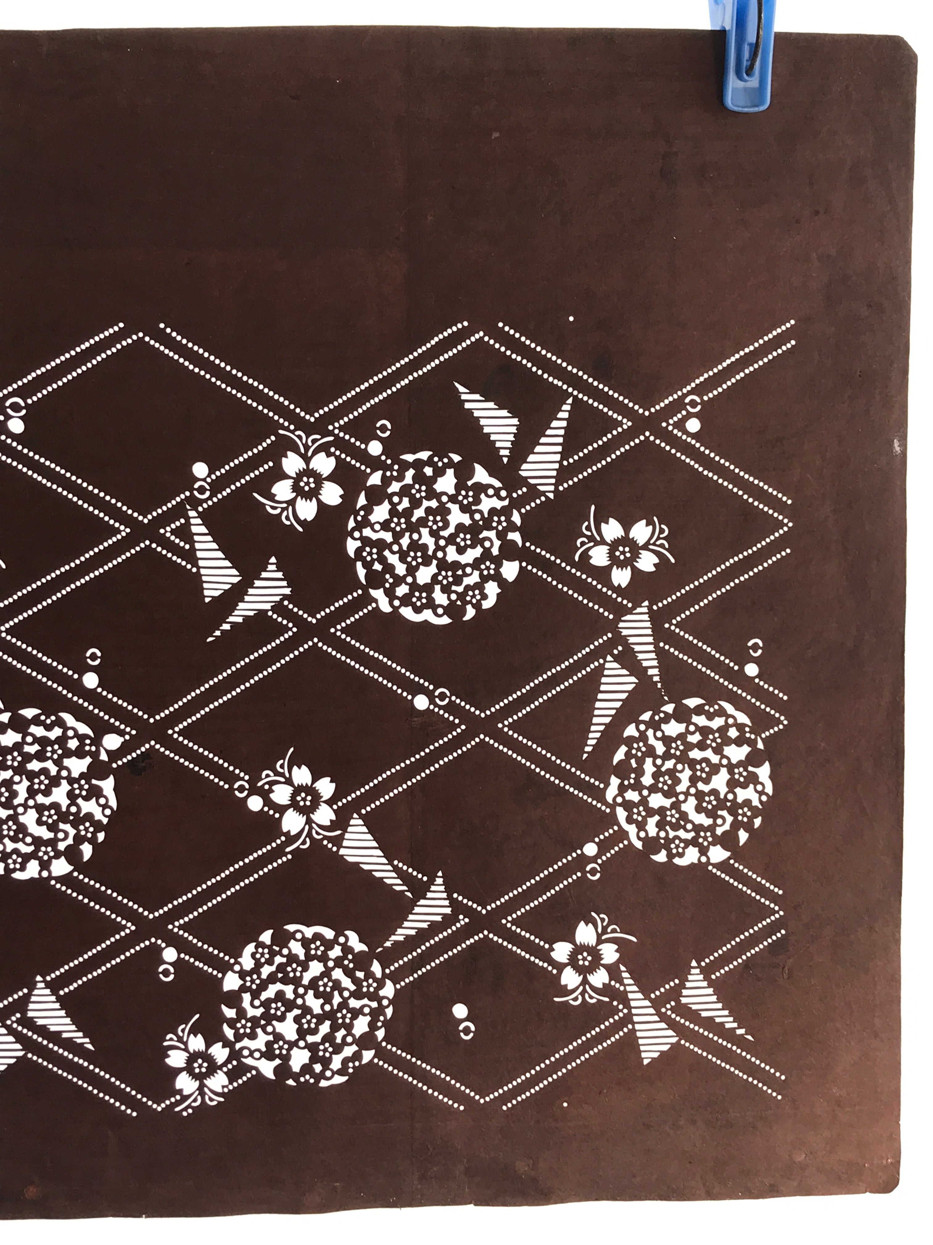 Japanese Antique Ise Katagami Paper Kimono Stencil Flower Design A614