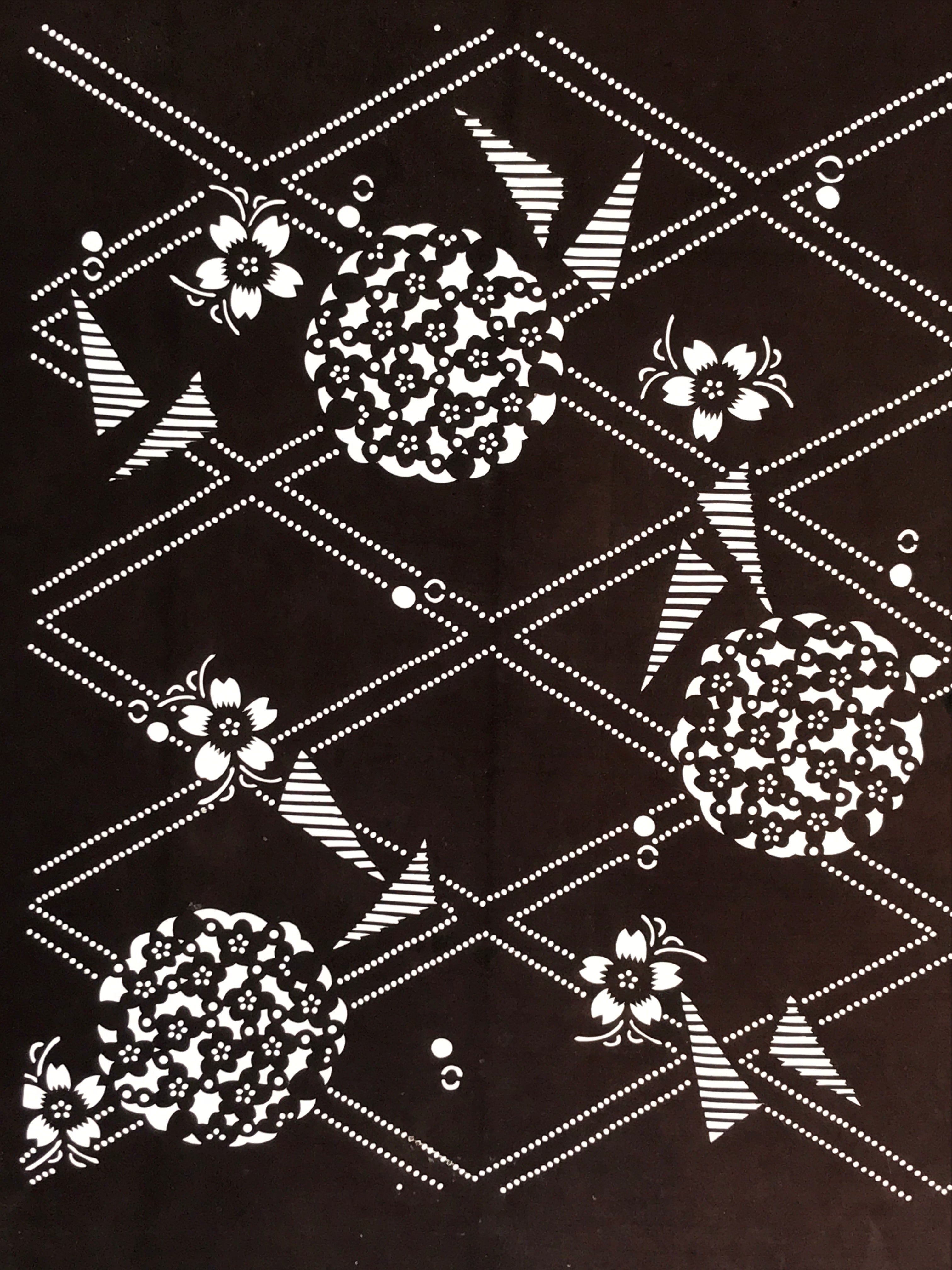 Japanese Antique Ise Katagami Paper Kimono Stencil Flower Design A614