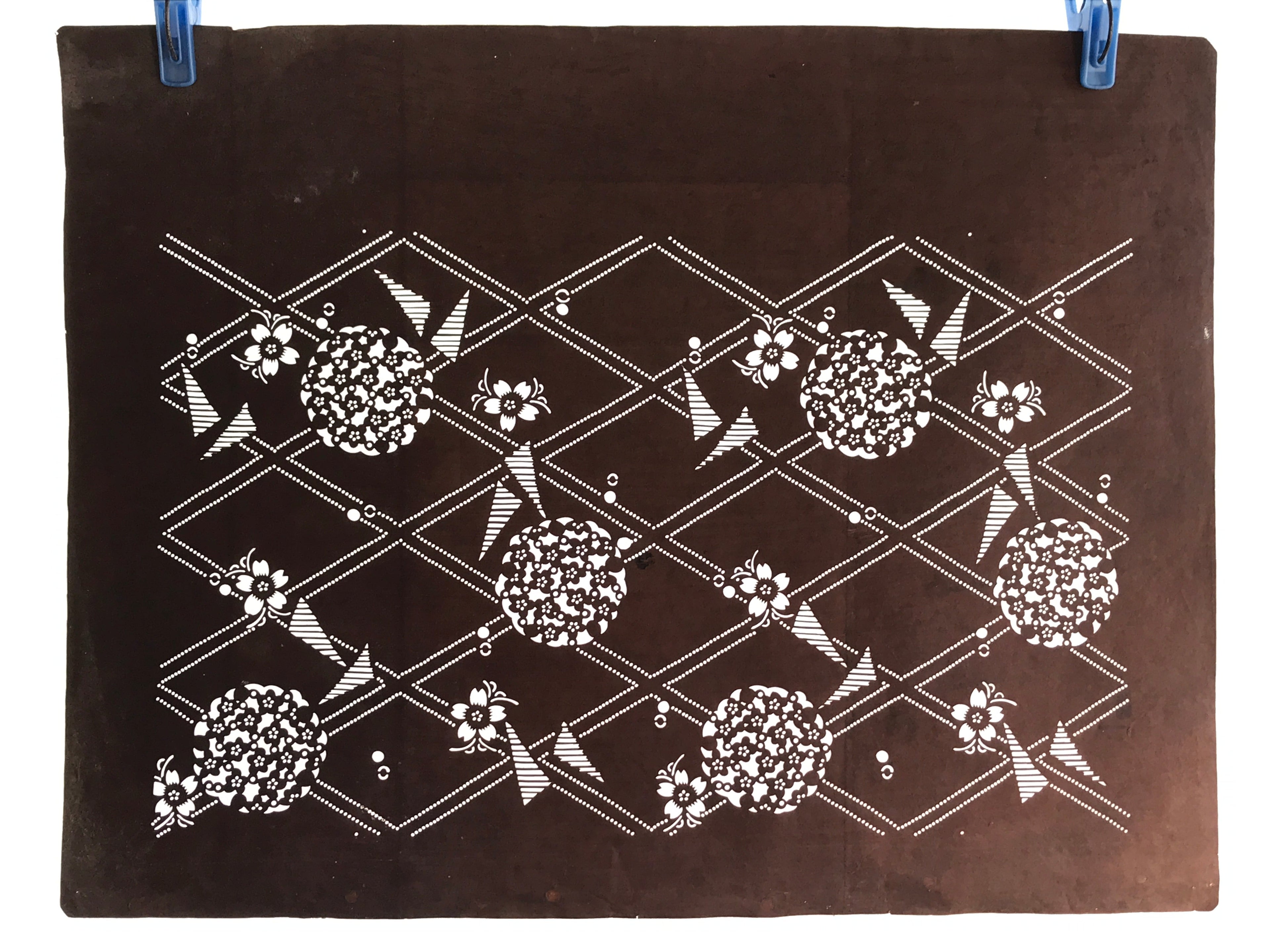 Japanese Antique Ise Katagami Paper Kimono Stencil Flower Design A614
