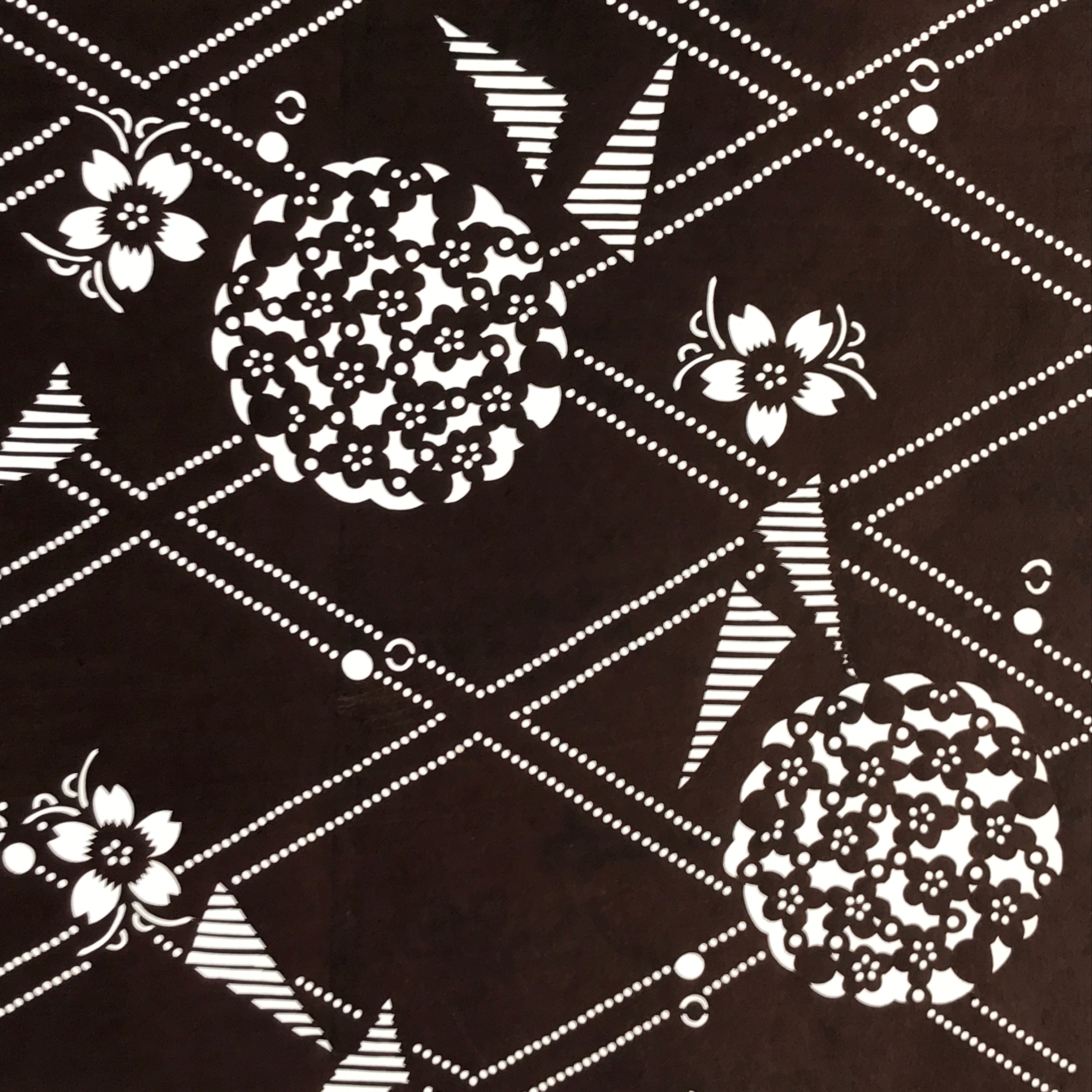 Japanese Antique Ise Katagami Paper Kimono Stencil Flower Design A614