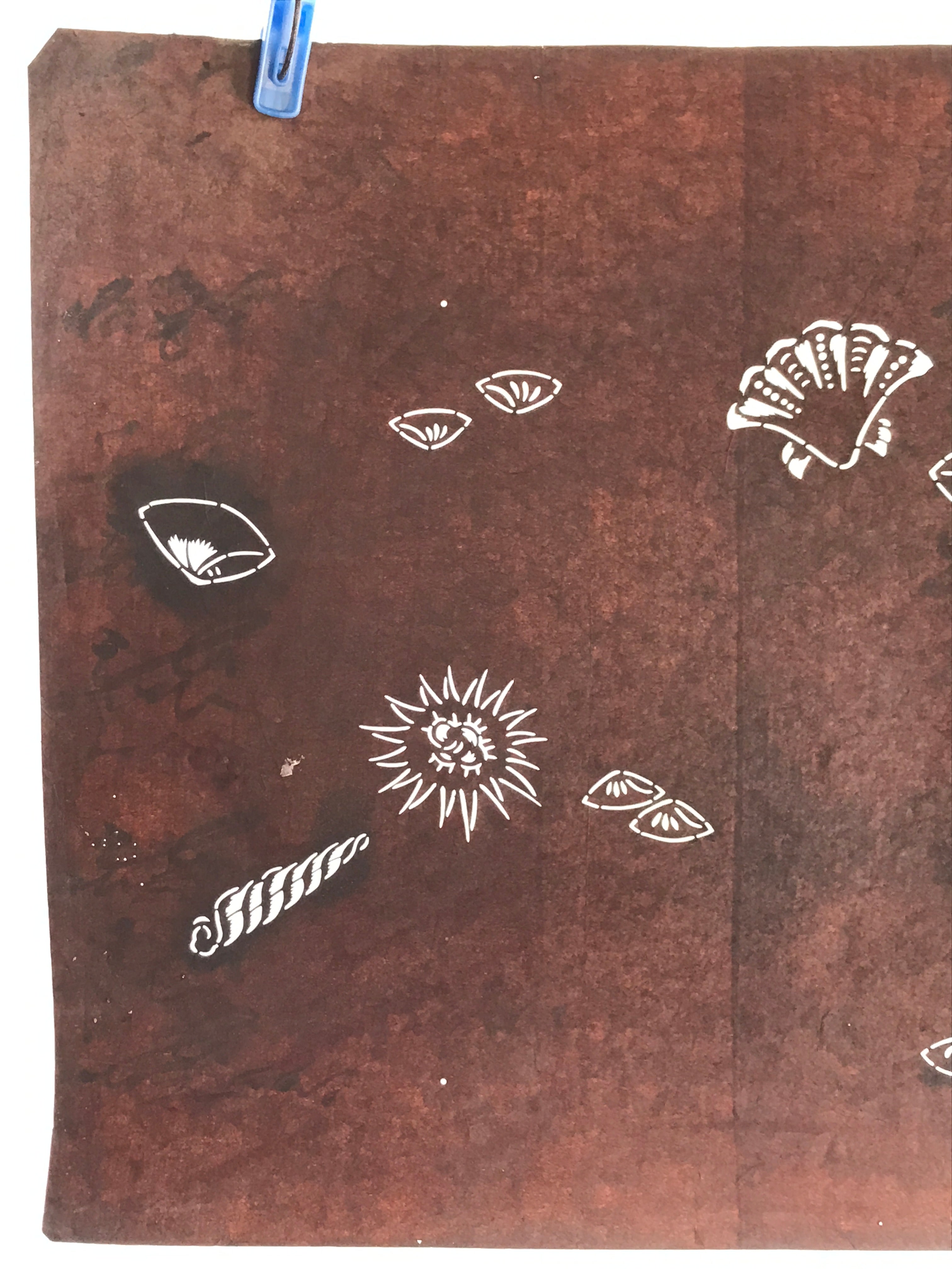 Japanese Antique Ise Katagami Paper Kimono Stencil Seashell Design A613