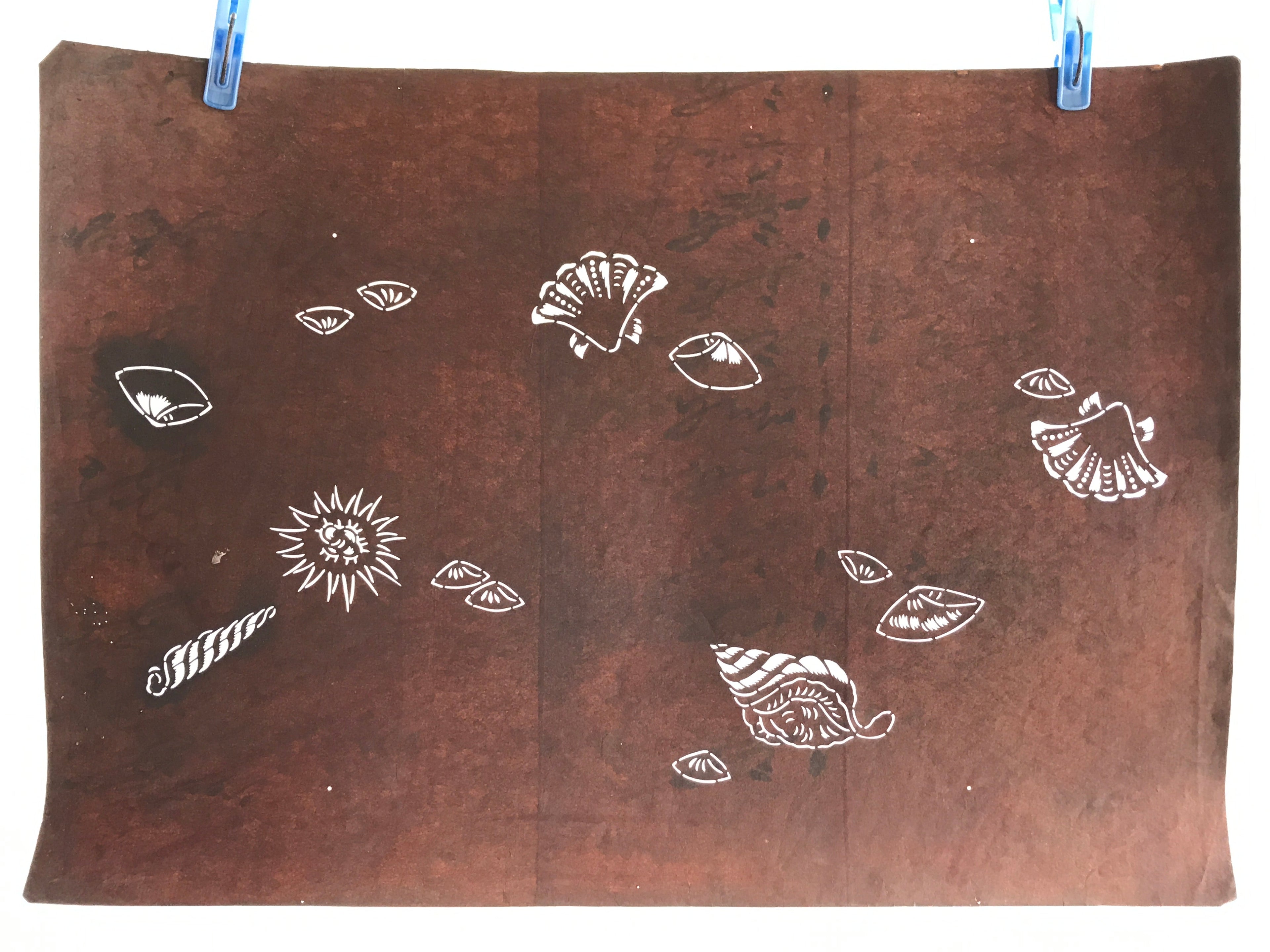 Japanese Antique Ise Katagami Paper Kimono Stencil Seashell Design A613