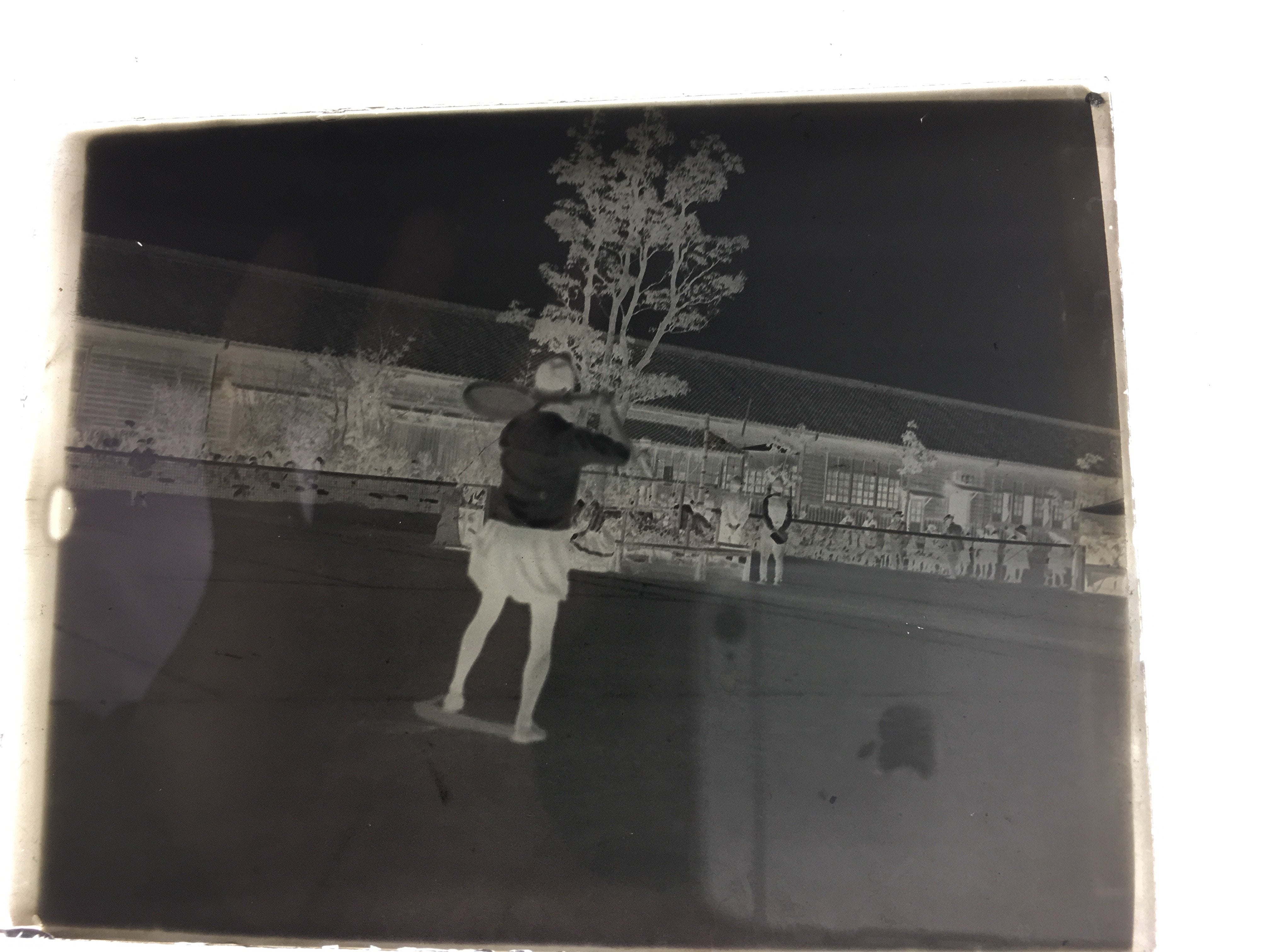 Japanese Antique Photo Glass Negative Plate Tennis Play Schoolyard C1900 GN436