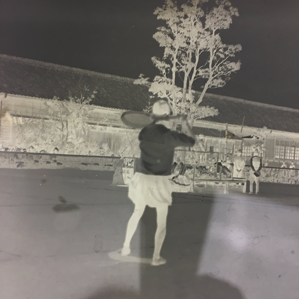 Japanese Antique Photo Glass Negative Plate Tennis Play Schoolyard C1900 GN436