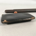 Japanese Antique Tobacco Pouch Pipe Case Jade Leather Meiji Era C1900 K123