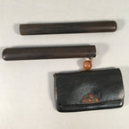 Japanese Antique Tobacco Pouch Pipe Case Jade Leather Meiji Era C1900 K123
