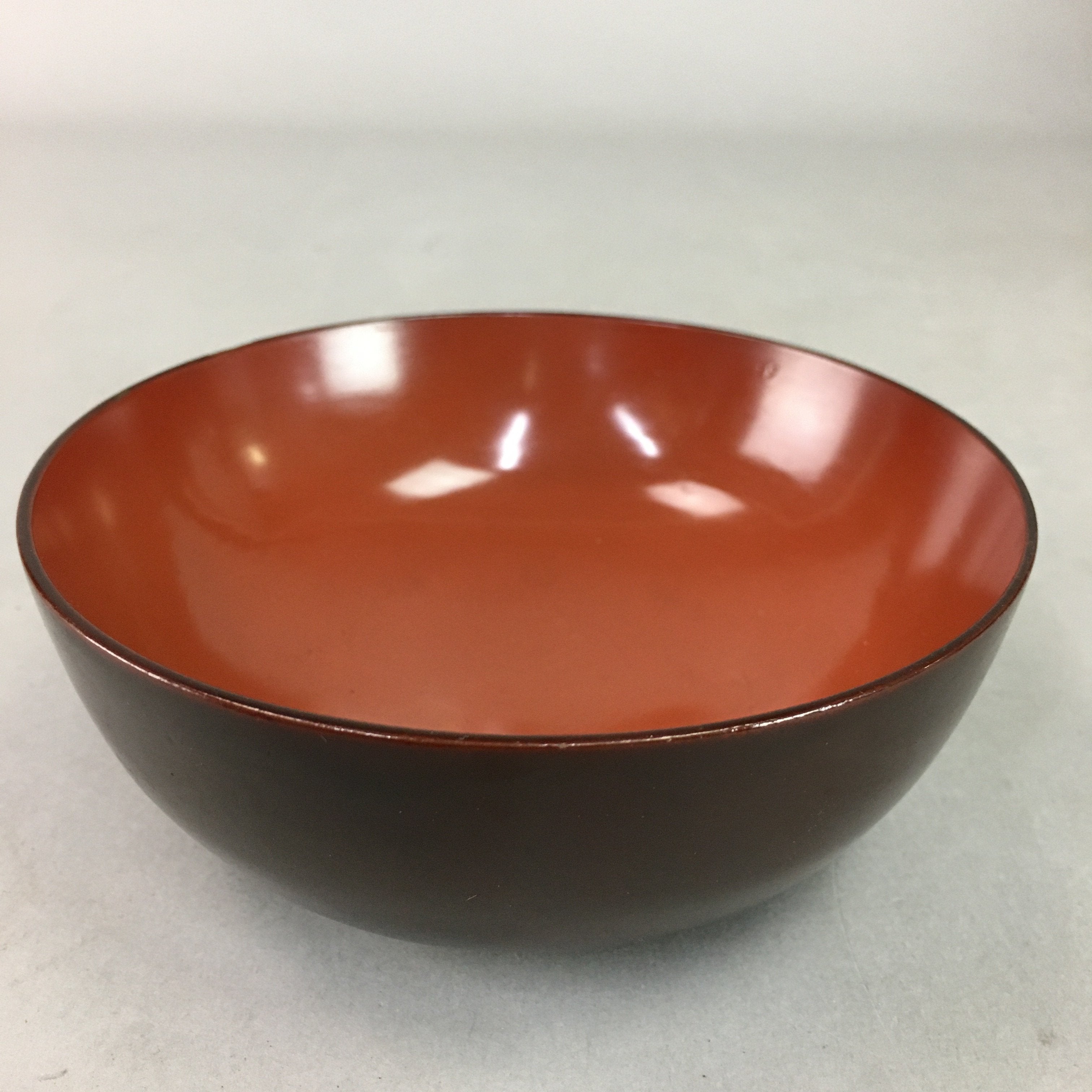 Japanese Antique Wooden Lacquer Bowl Brown Red Owan Soup Rice UR288