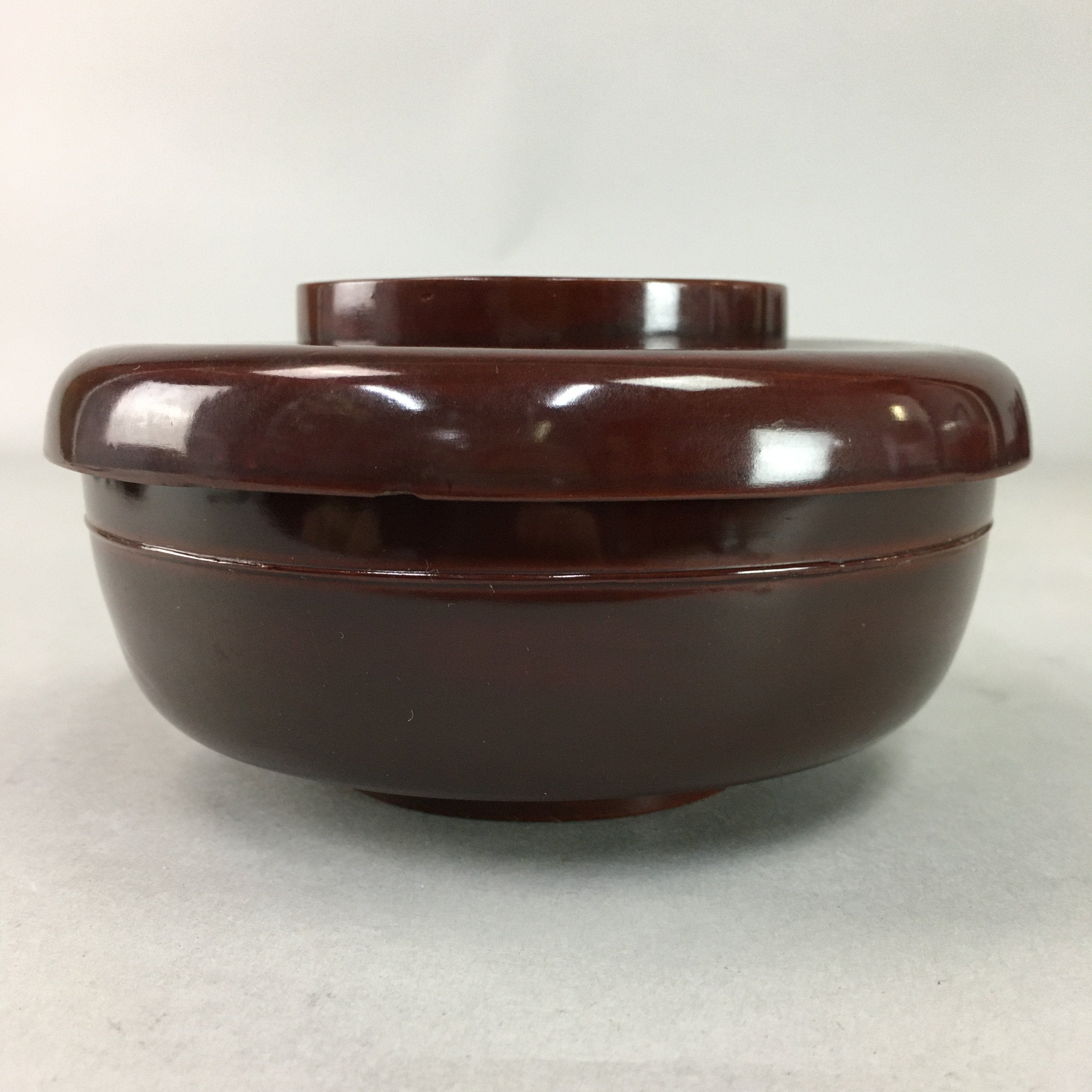 Japanese Antique Wooden Lacquer Lidded Bowl Brown Owan Soup Rice UR291