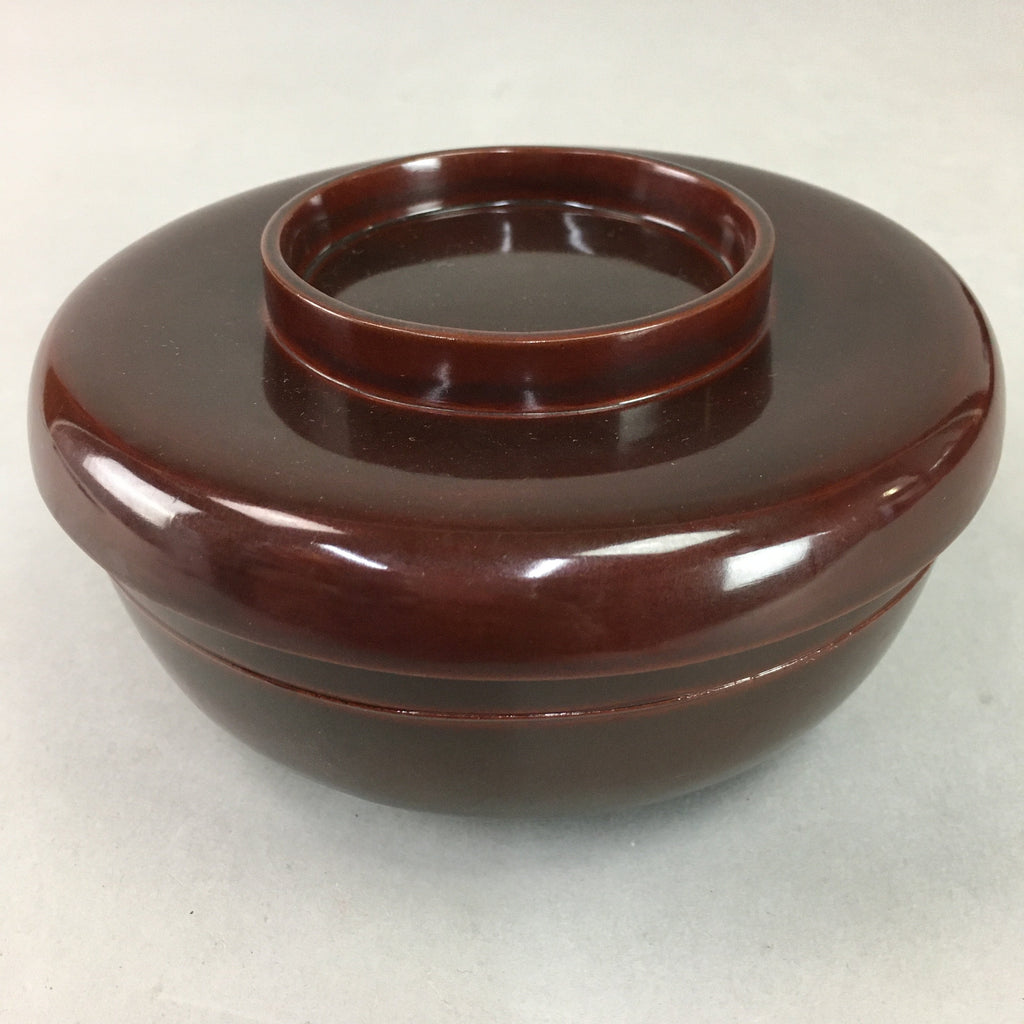Japanese Antique Wooden Lacquer Lidded Bowl Brown Owan Soup Rice UR291