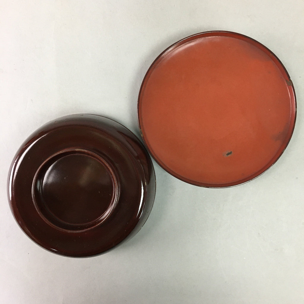Japanese Antique Wooden Lacquer Lidded Bowl Brown Owan Soup Rice UR293