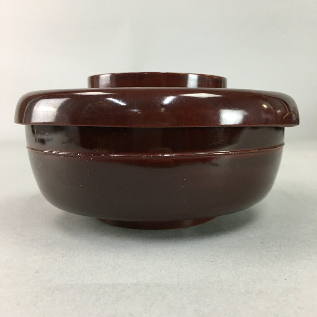Japanese Antique Wooden Lacquer Lidded Bowl Brown Owan Soup Rice UR293