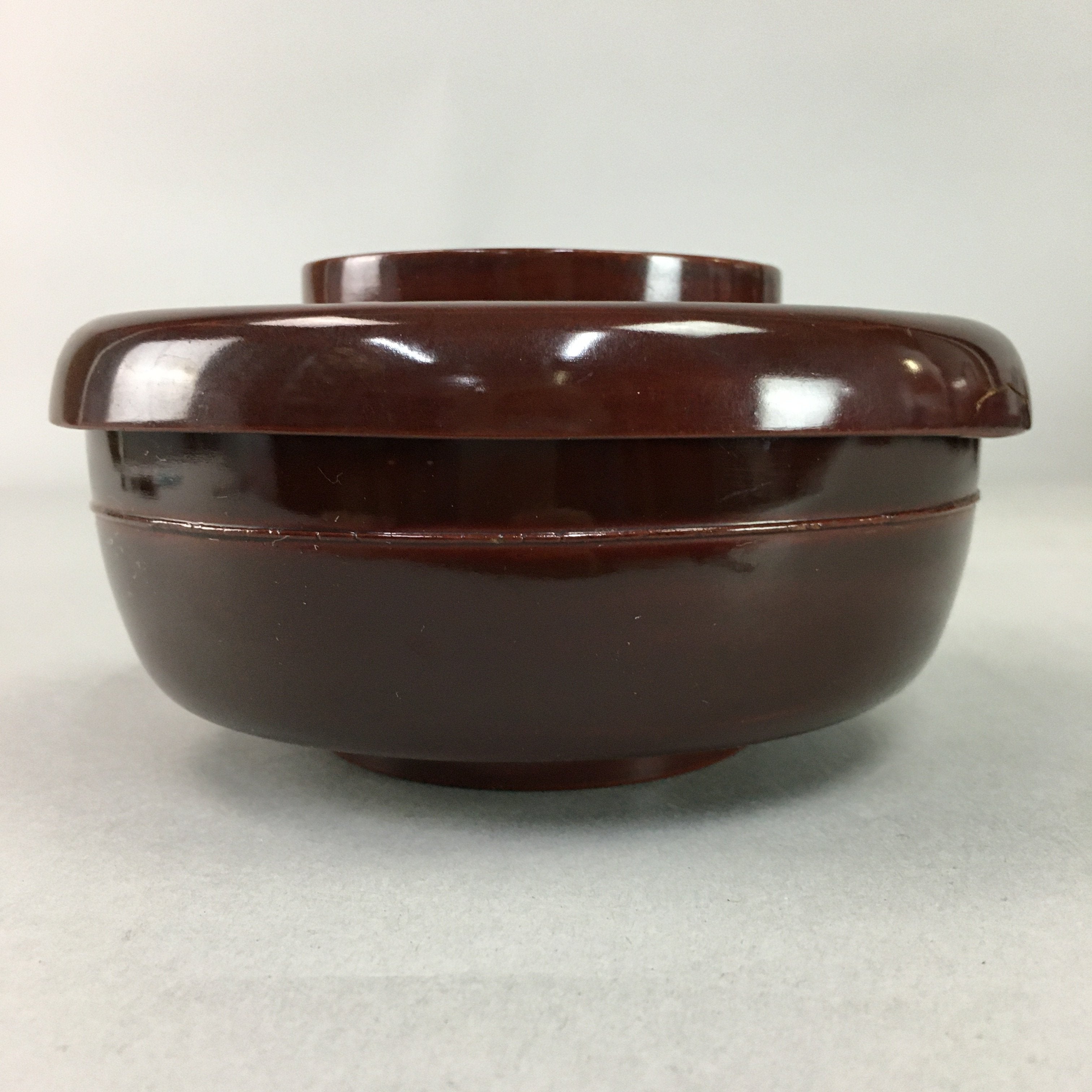 Japanese Antique Wooden Lacquer Lidded Bowl Brown Owan Soup Rice UR293