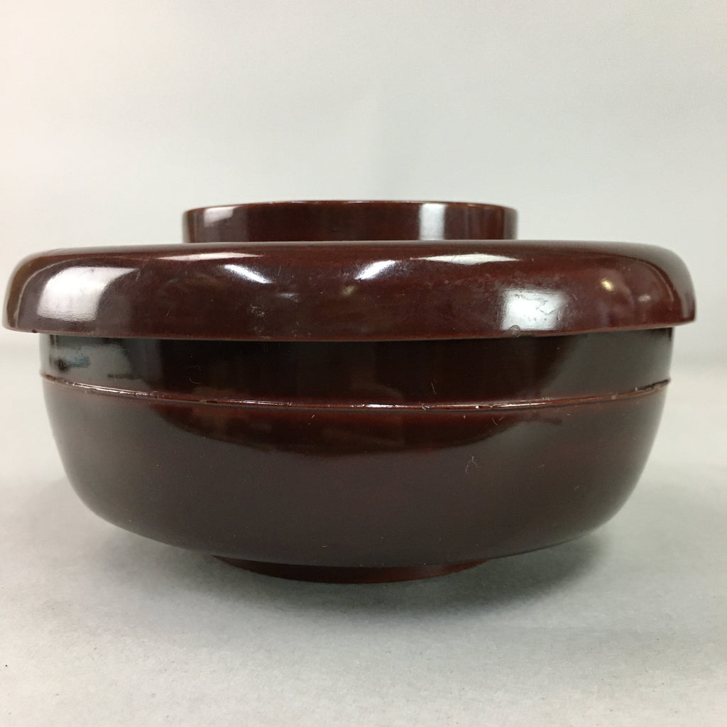 Japanese Antique Wooden Lacquer Lidded Bowl Brown Owan Soup Rice UR293