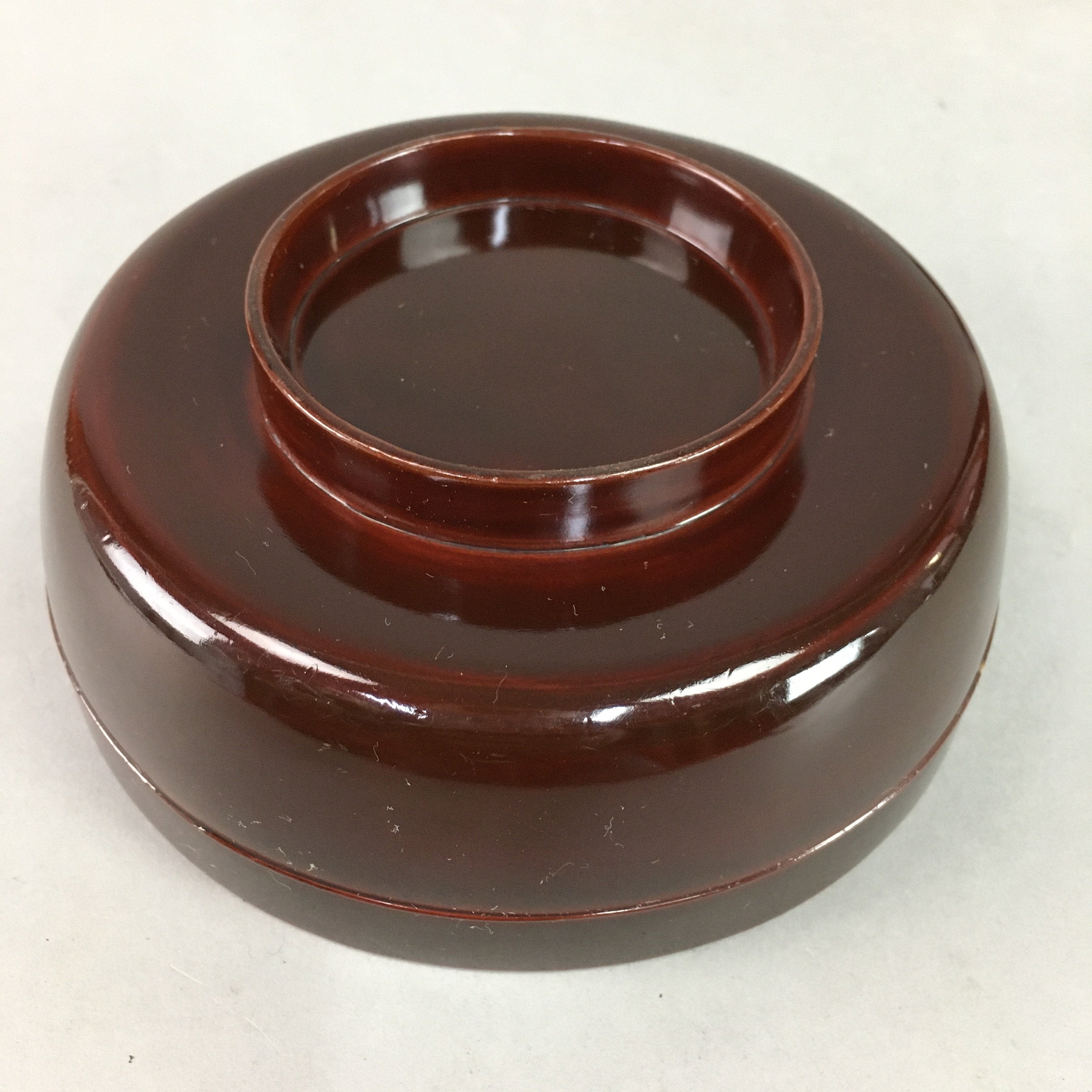 Japanese Antique Wooden Lacquer Lidded Bowl Brown Owan Soup Rice UR293