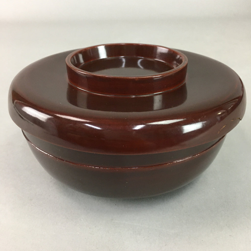 Japanese Antique Wooden Lacquer Lidded Bowl Brown Owan Soup Rice UR293