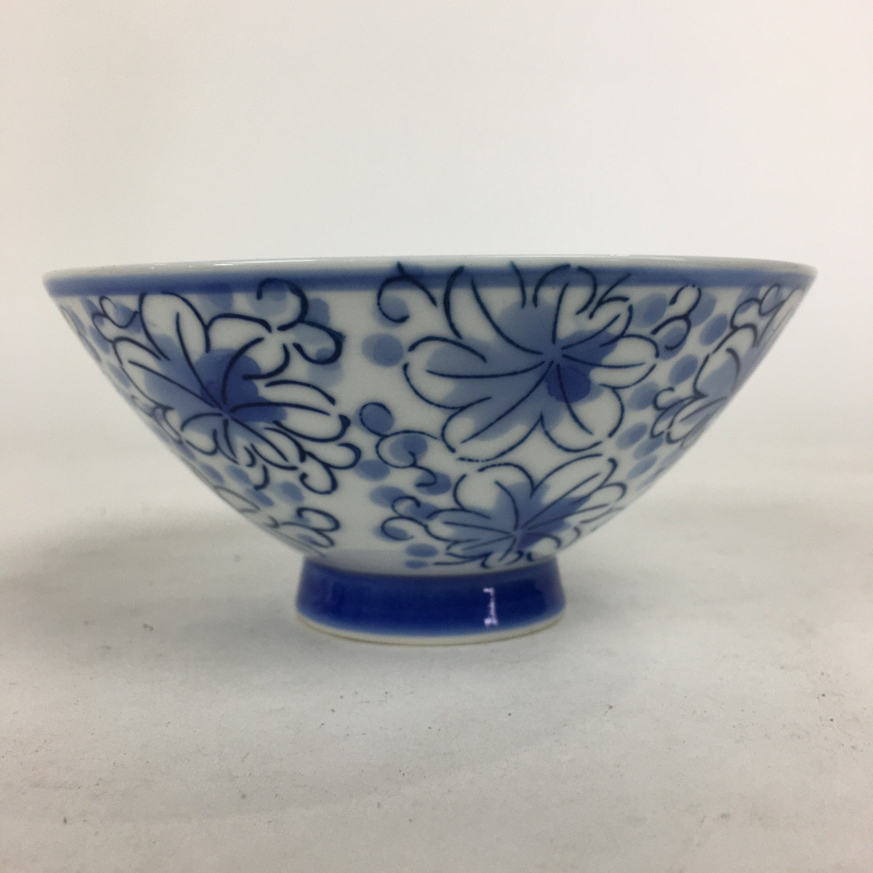 Japanese Arita Ware Porcelain Rice Bowl Vtg Sometsuke Blue Flower Pattern QT131