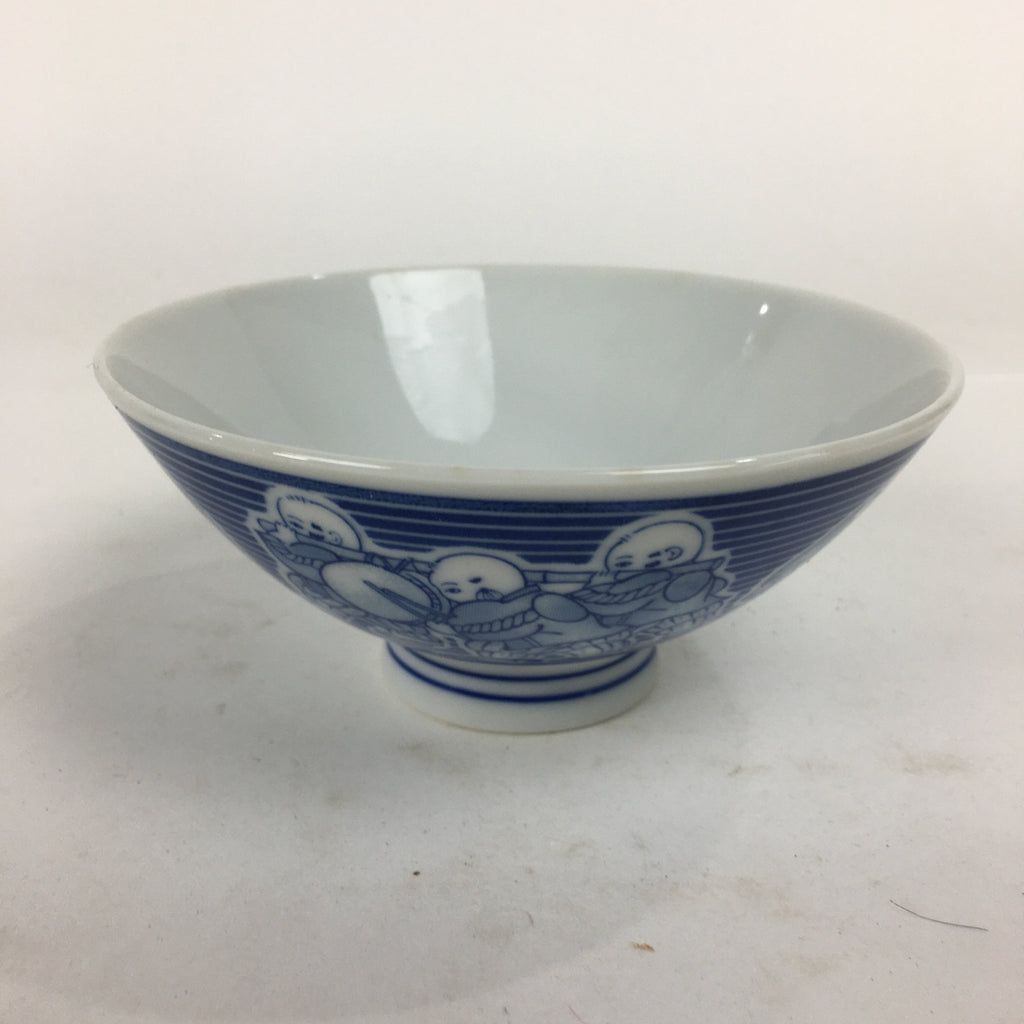 Japanese Arita Ware Porcelain Rice Bowl Vtg Sometsuke Blue Kids Festival QT134