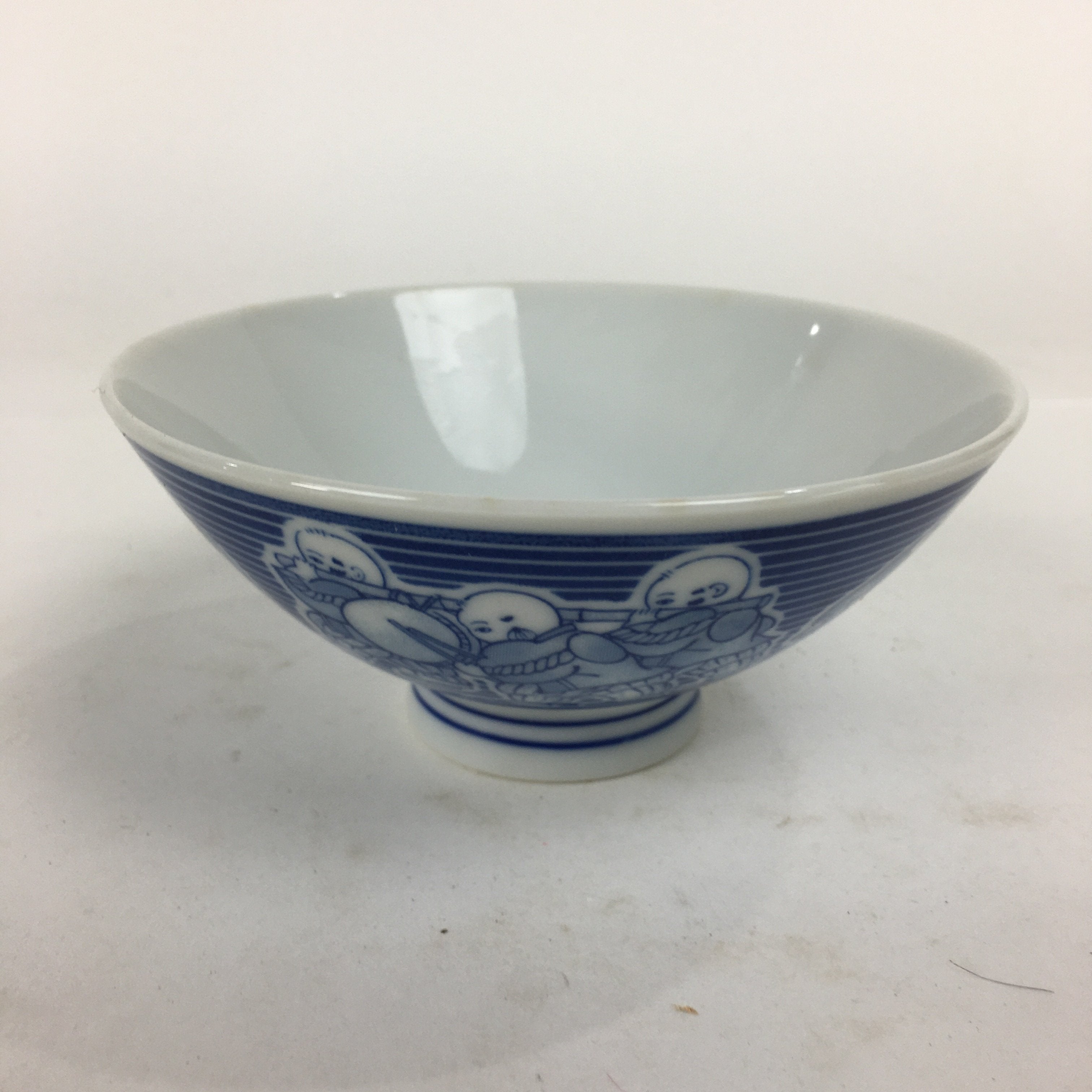 Japanese Arita Ware Porcelain Rice Bowl Vtg Sometsuke Blue Kids Festival QT134