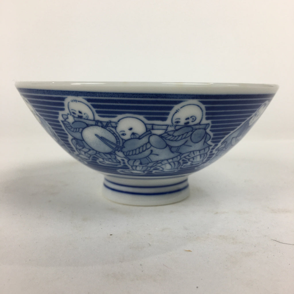 Japanese Arita Ware Porcelain Rice Bowl Vtg Sometsuke Blue Kids Festival QT134