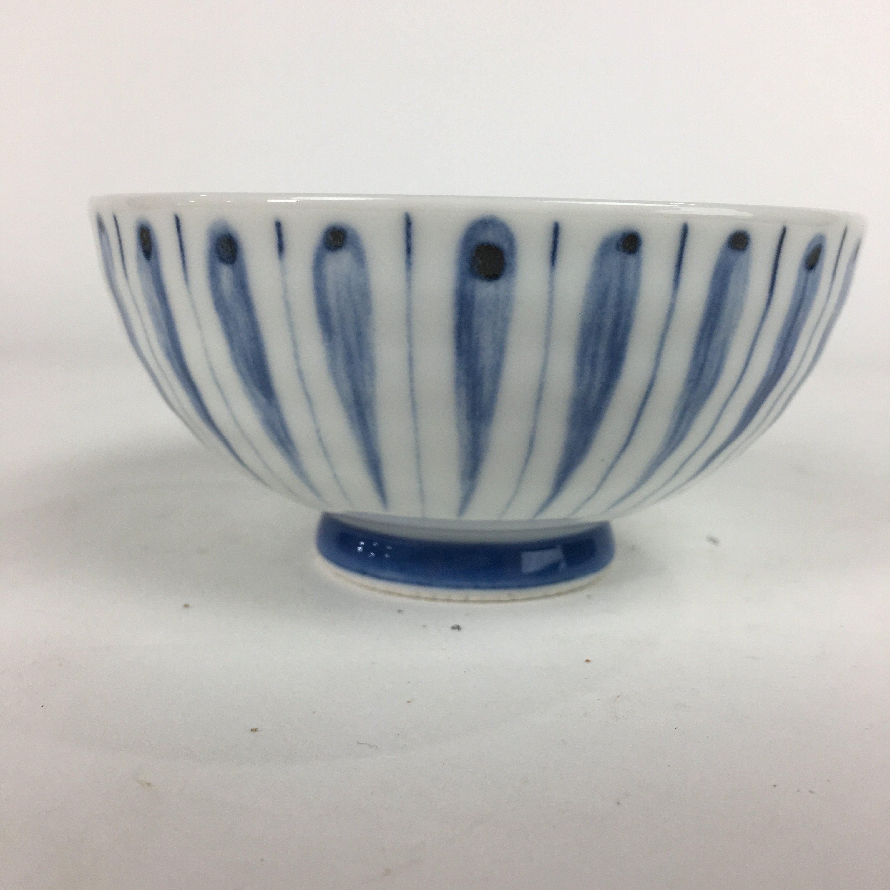 Japanese Arita Ware Porcelain Rice Bowl Vtg Sometsuke Blue White Vertical Stripe
