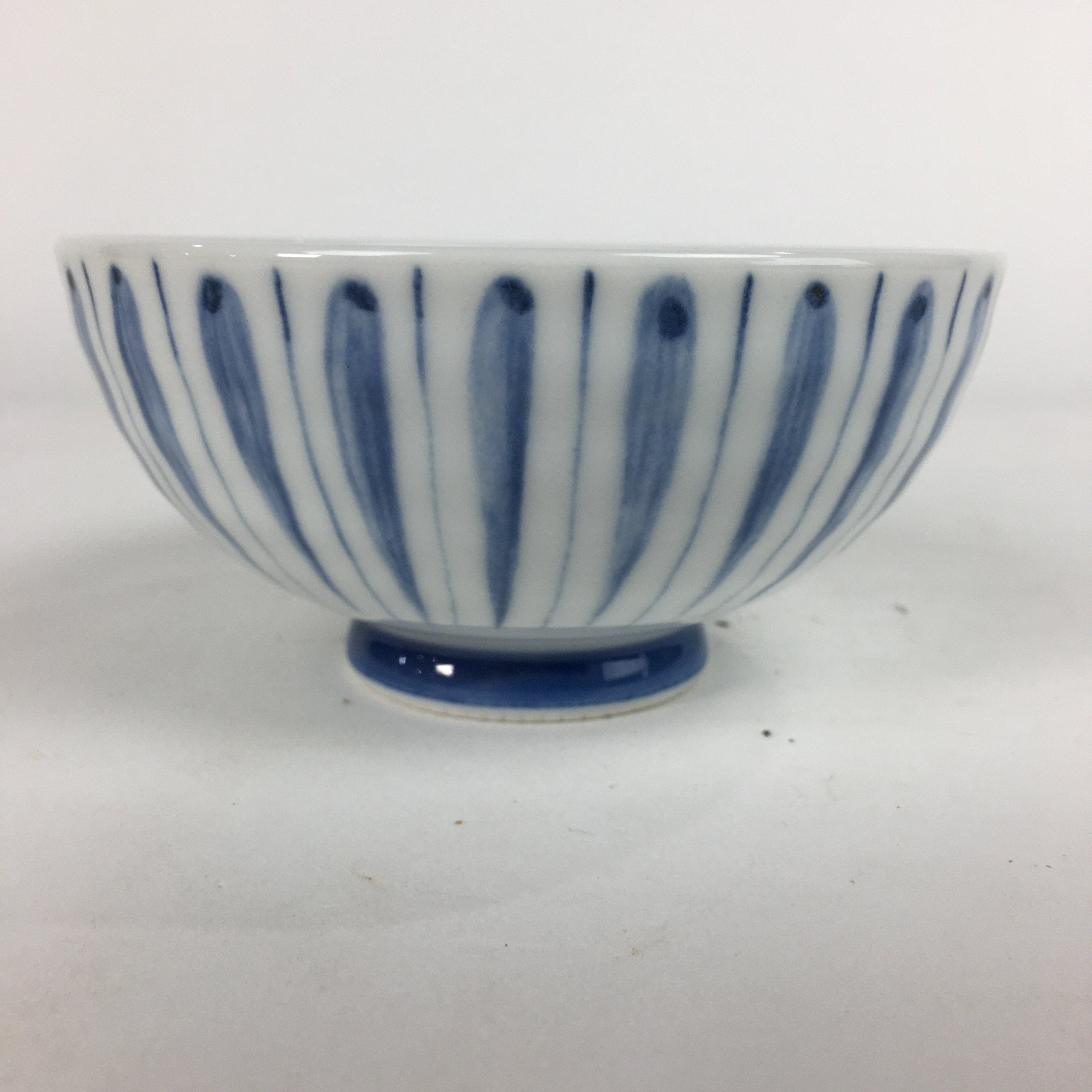 Japanese Arita Ware Porcelain Rice Bowl Vtg Sometsuke Blue White Vertical Stripe