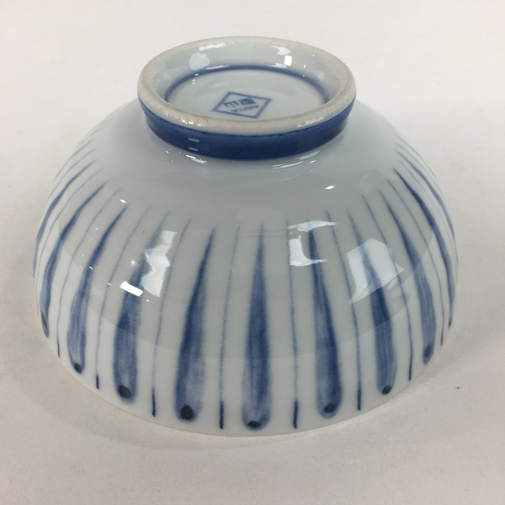 Japanese Arita Ware Porcelain Rice Bowl Vtg Sometsuke Blue White Vertical Stripe