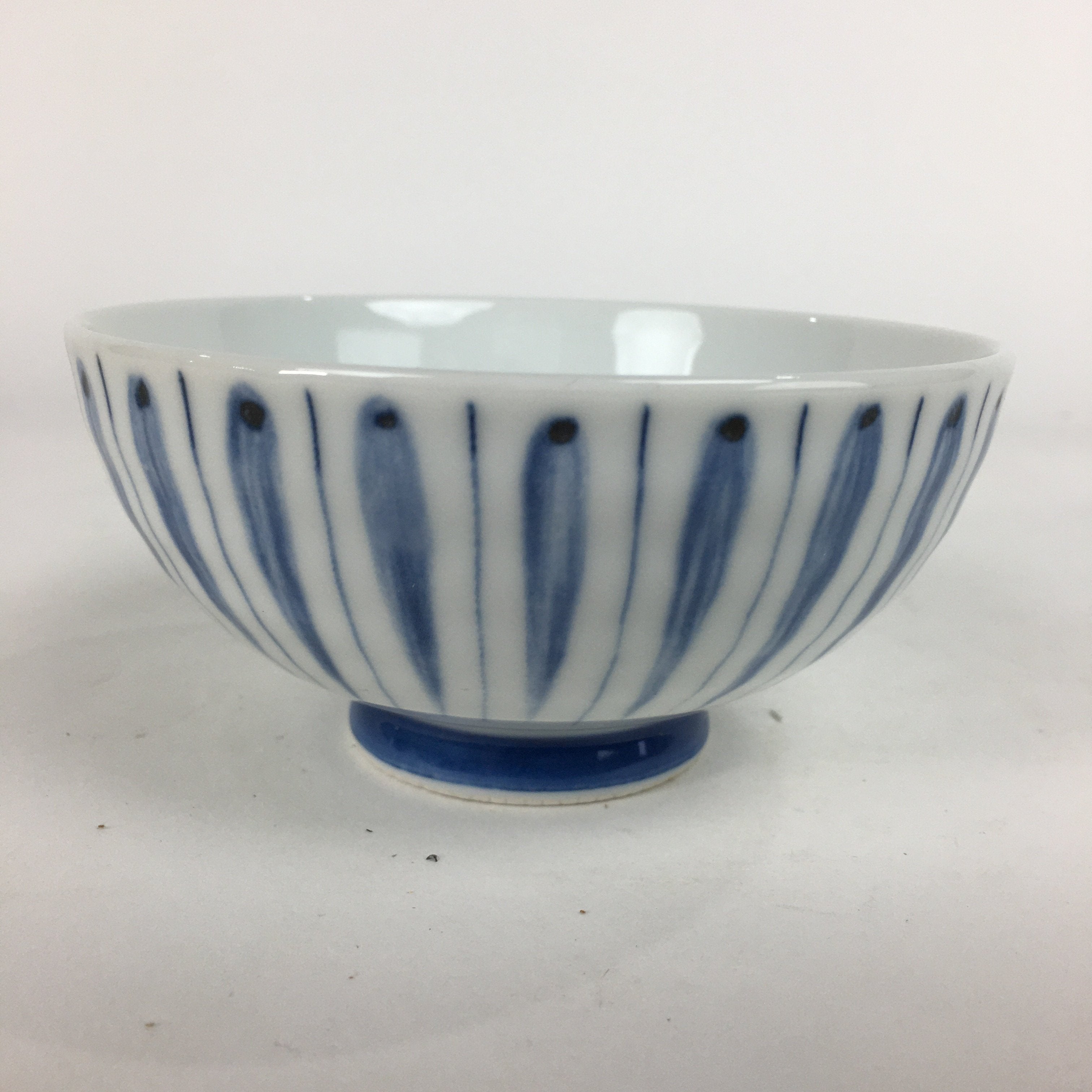 Japanese Arita Ware Porcelain Rice Bowl Vtg Sometsuke Blue White Vertical Stripe