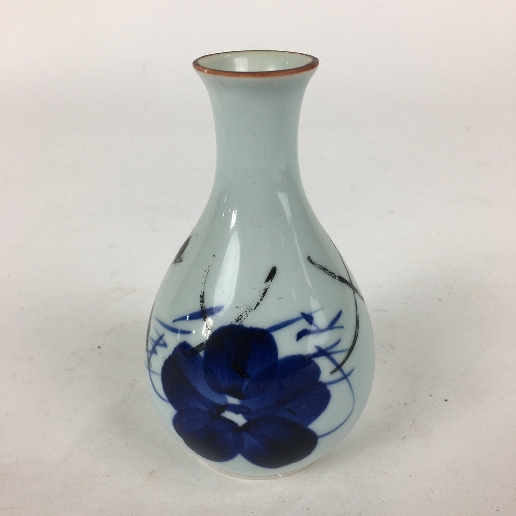 Japanese Arita Ware Porcelain Sake Bottle Vtg Blue Flower White Tokkuri TS339