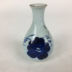 Japanese Arita Ware Porcelain Sake Bottle Vtg Blue Flower White Tokkuri TS340