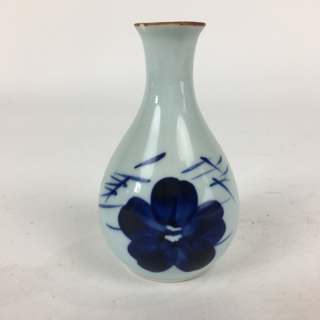 Japanese Arita Ware Porcelain Sake Bottle Vtg Blue Flower White Tokkuri TS341