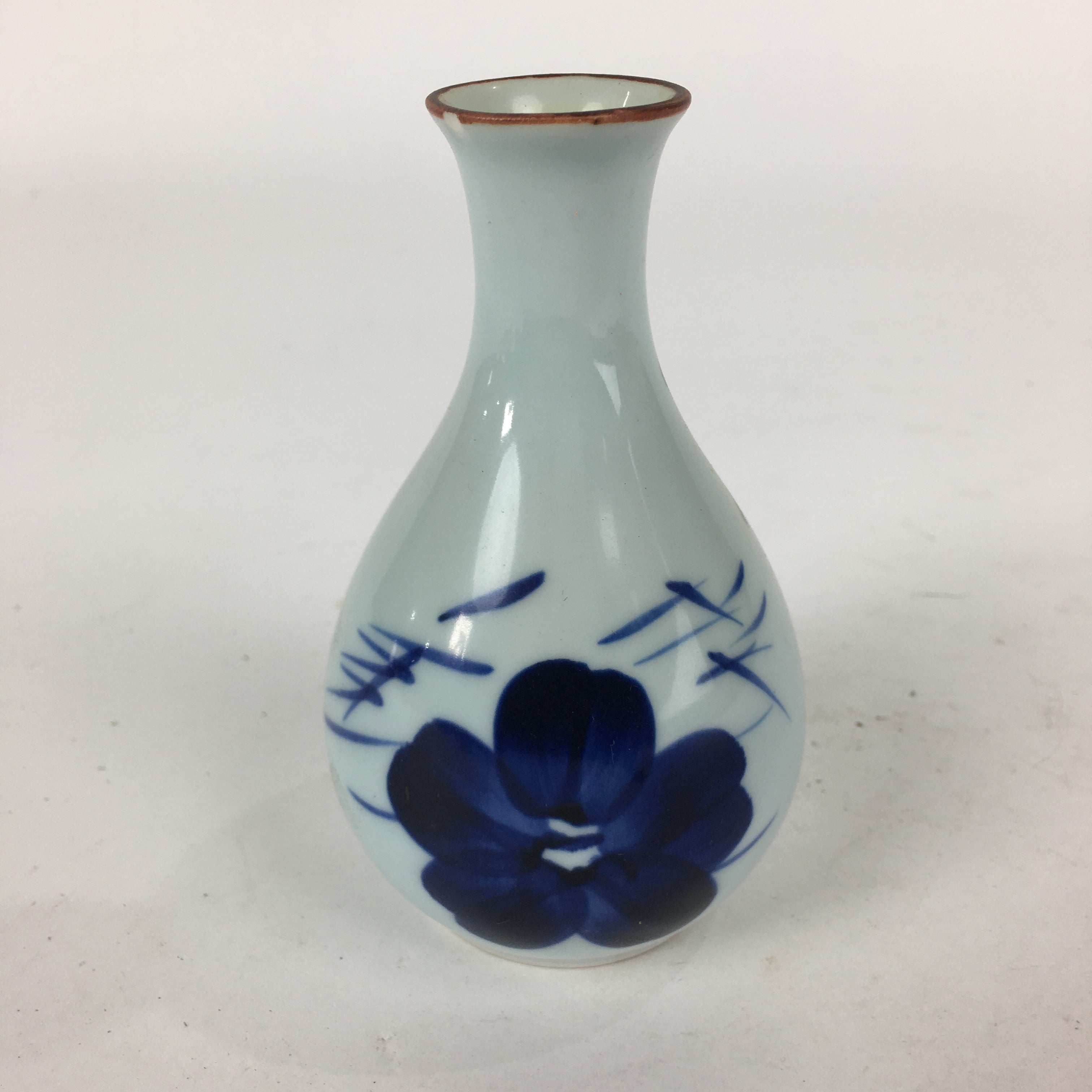 Japanese Arita Ware Porcelain Sake Bottle Vtg Blue Flower White Tokkuri TS341