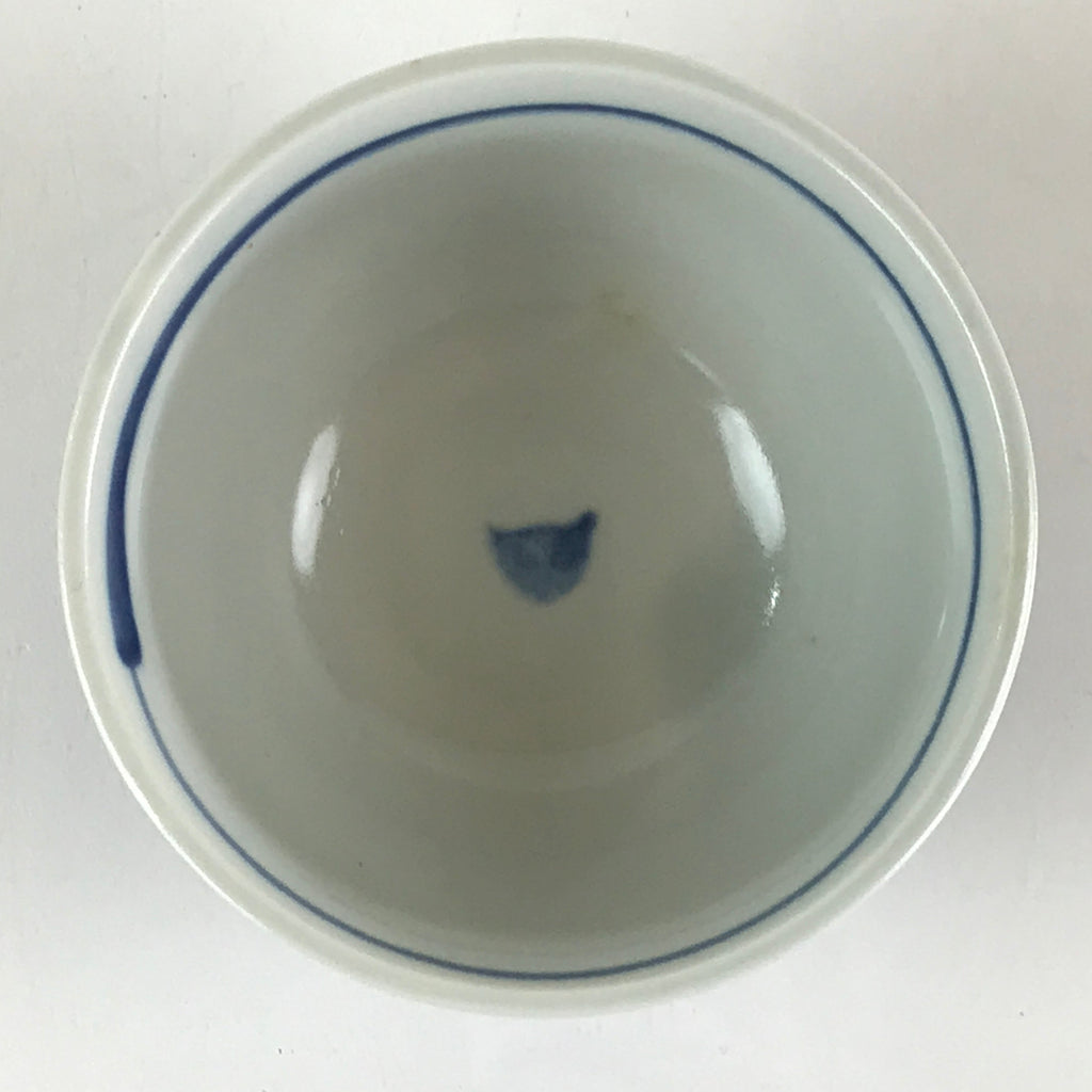 Japanese Arita ware Porcelain Teacup Vtg Blue Karakusa Pattern White QT152