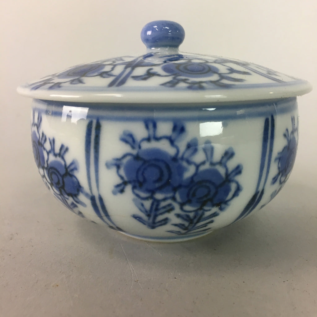 Japanese Arita ware Porcelain Teacup Vtg Lidded Yunomi Sometsuke Floral QT11