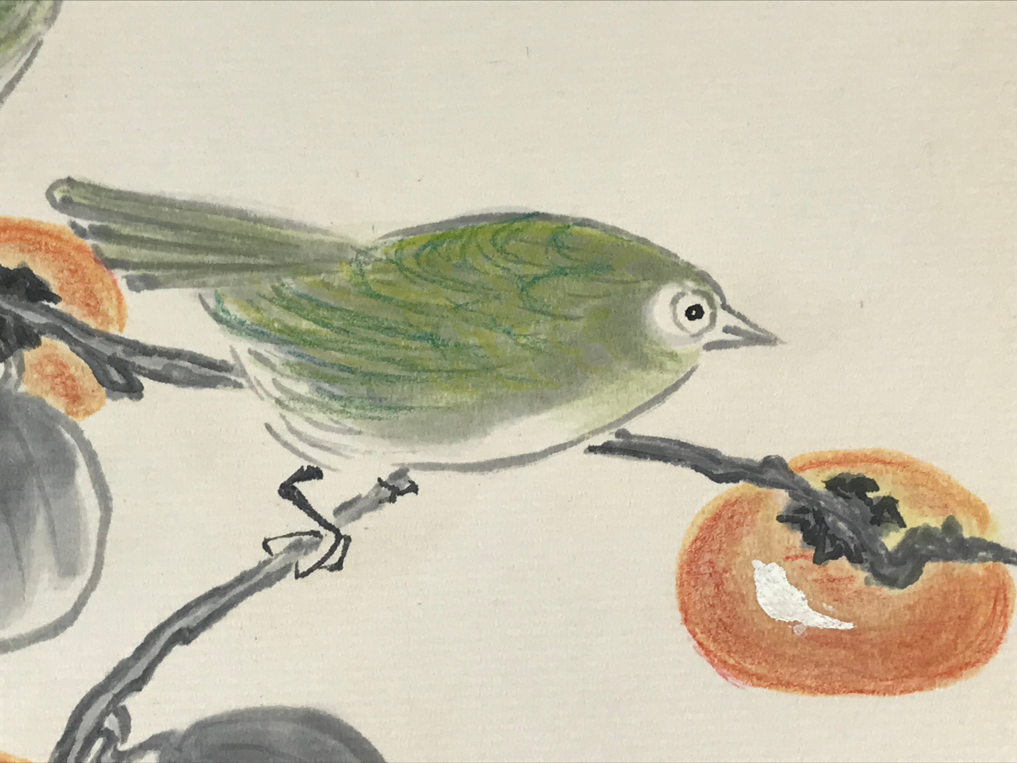 Japanese Art Board Painting Autumn Persimmon Shikishi Paper Hand Drawn A484