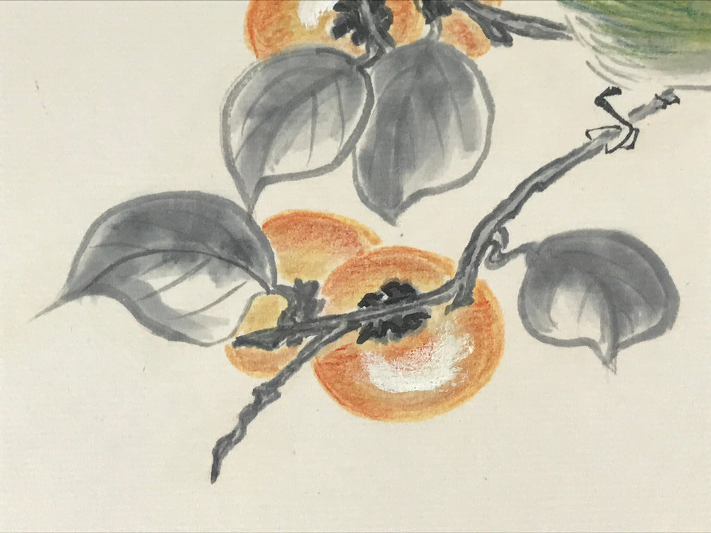 Japanese Art Board Painting Autumn Persimmon Shikishi Paper Hand Drawn A484