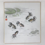 Japanese Art Board Painting Goldfish Pond Lilly Pad Shikishi Paper Signed A479