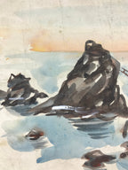 Japanese Art Board Painting Meotu-Iwa Rocks Ocean Ocean Painting SignedA486