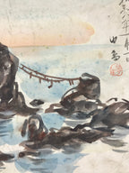Japanese Art Board Painting Meotu-Iwa Rocks Ocean Ocean Painting SignedA486