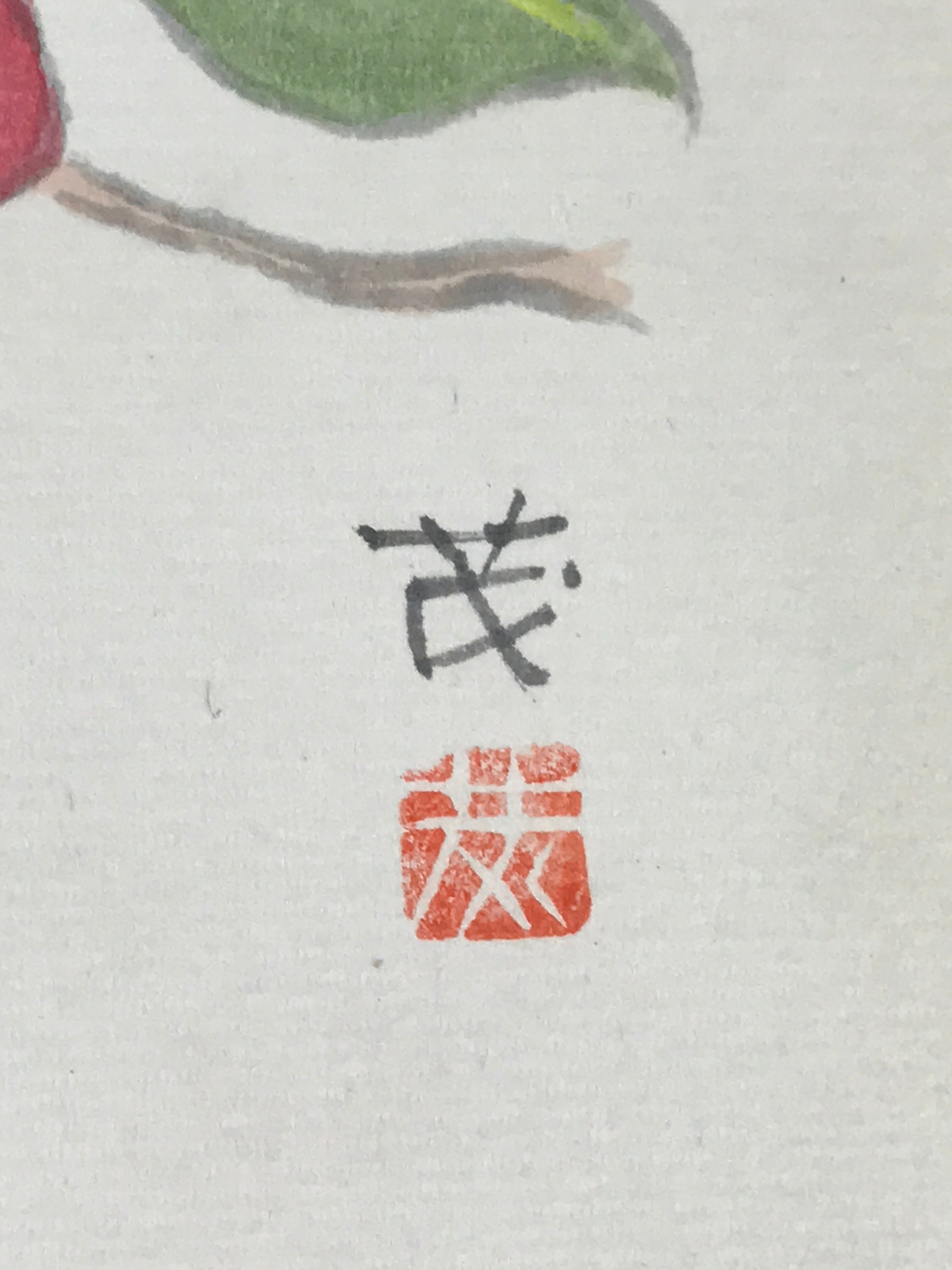 Japanese Art Board Painting Pink Camellia Flower Shikishi Paper Signed A480