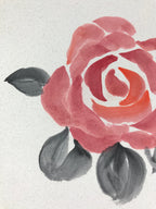 Japanese Art Board Painting Red Rose Vtg Hand Painted SigneShikishi Paper A481