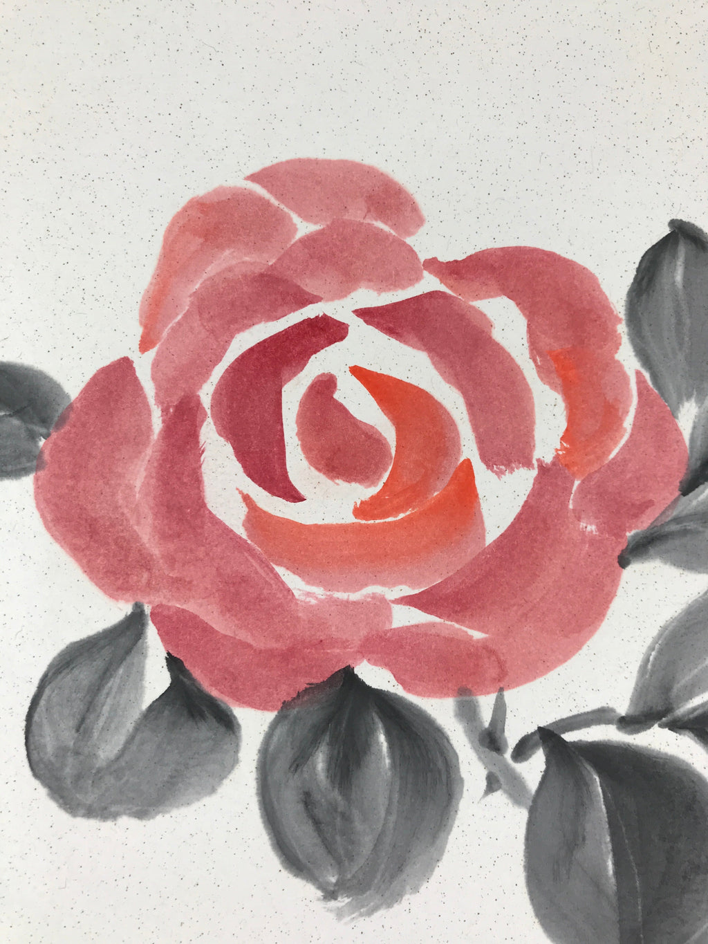Japanese Art Board Painting Red Rose Vtg Hand Painted SigneShikishi Paper A481