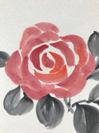 Japanese Art Board Painting Red Rose Vtg Hand Painted SigneShikishi Paper A481