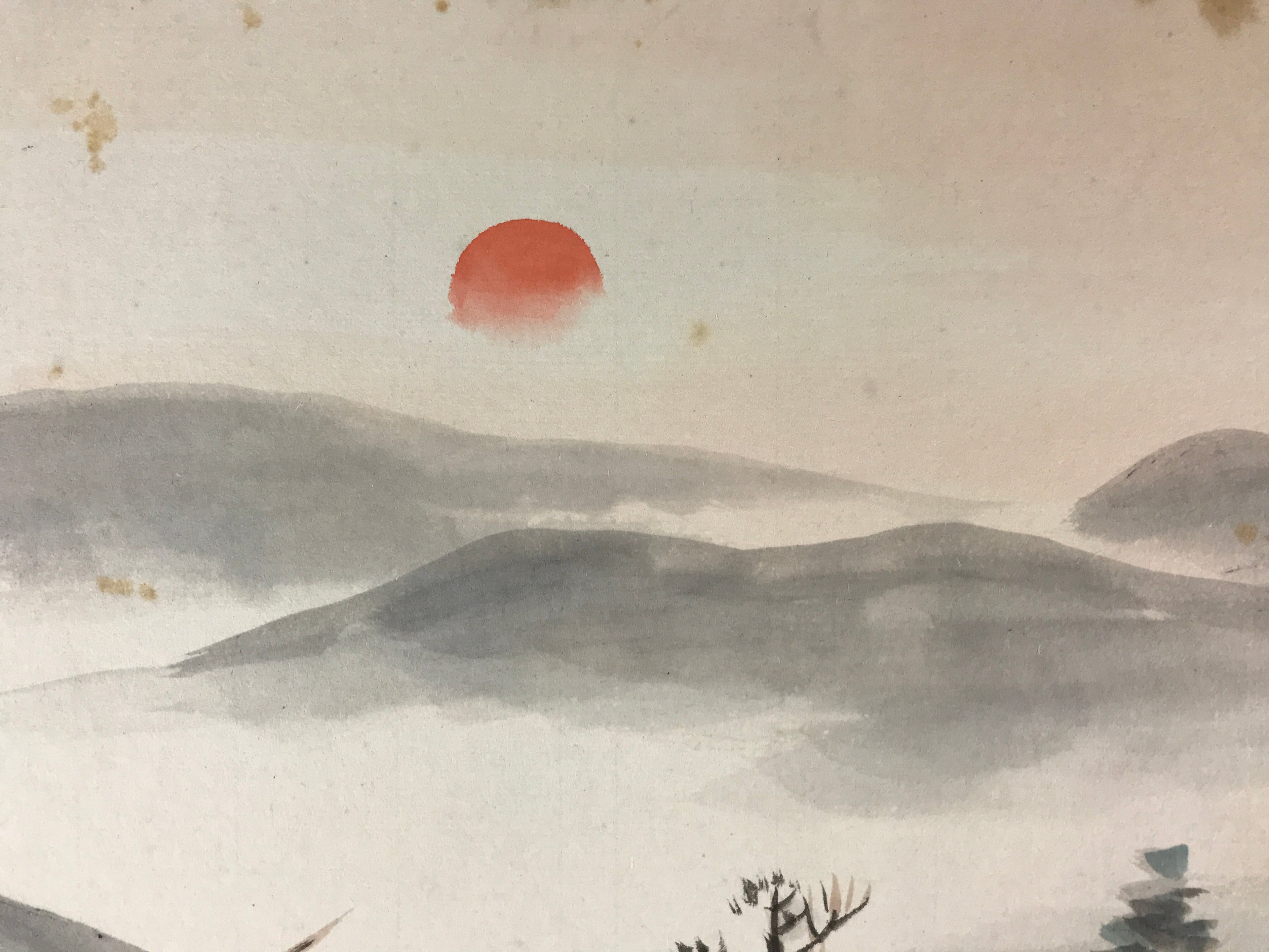 Japanese Art Board Painting Rising Sun Mountains Shikishi Paper Picture A476