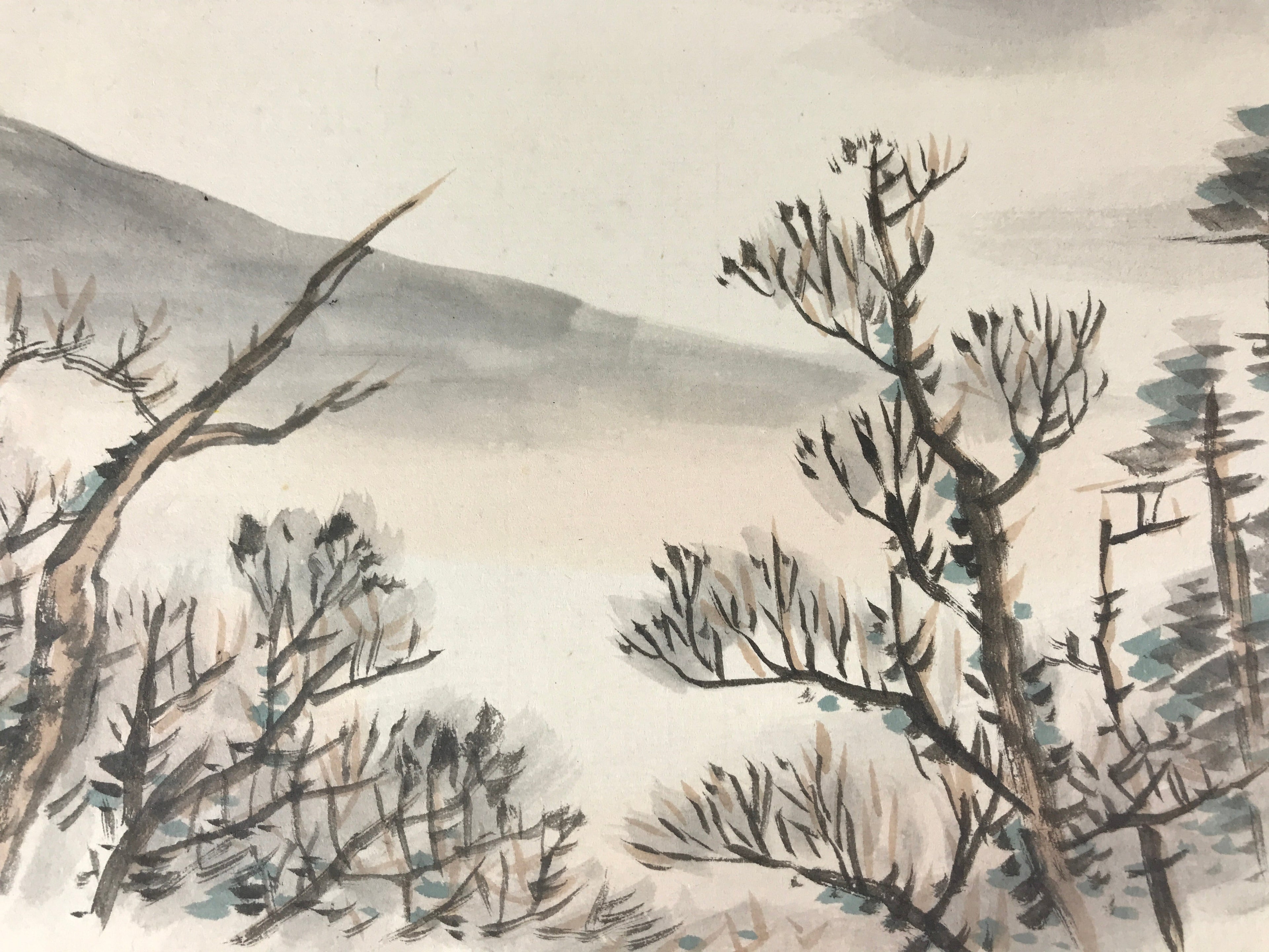 Japanese Art Board Painting Rising Sun Mountains Shikishi Paper Picture A476