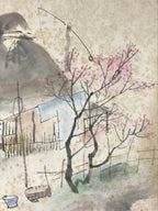 Japanese Art Board Painting Rural Village Chickens Shikishi Paper Hand Painted A