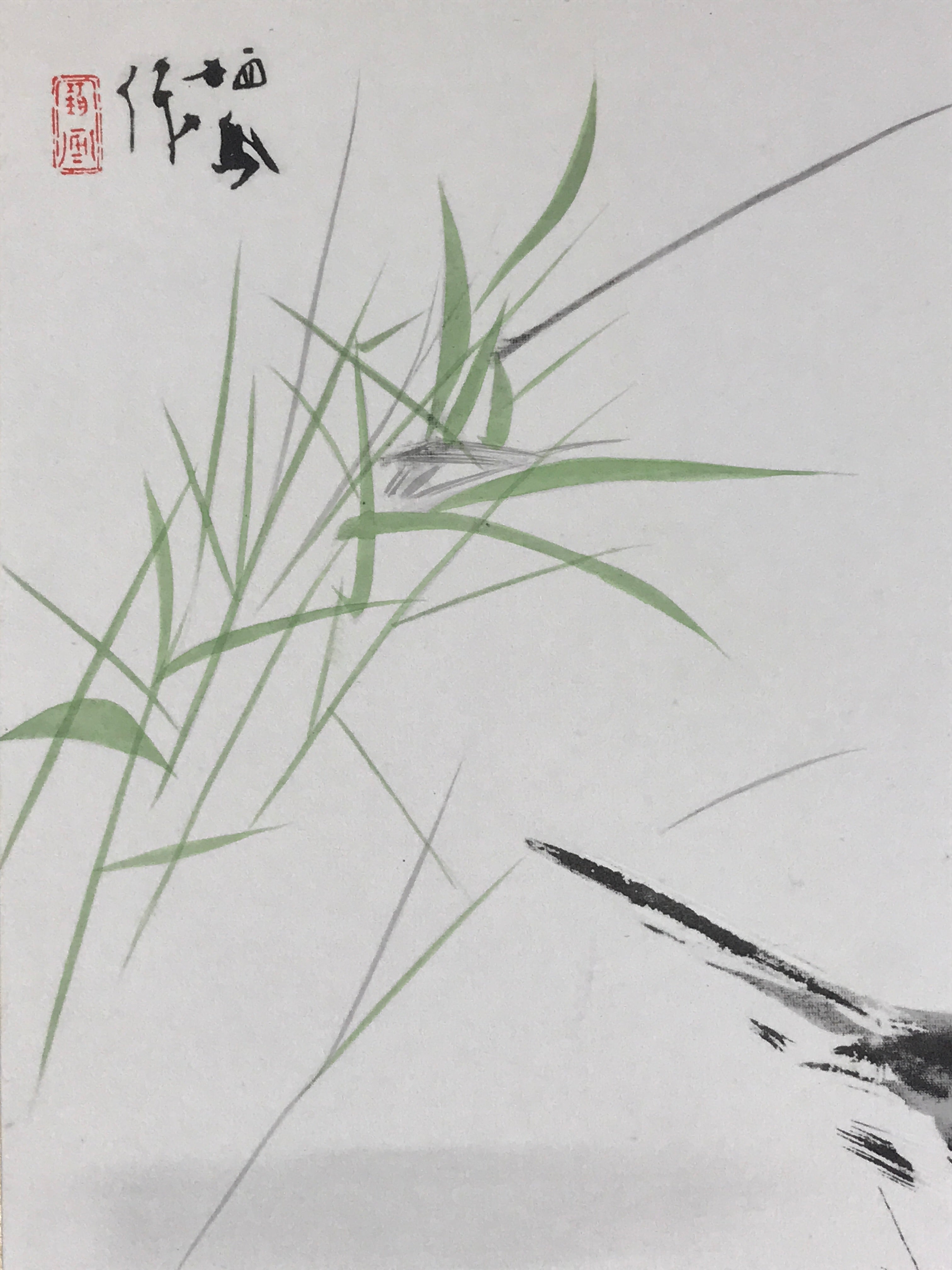 Japanese Art Board Painting Shikishi Black White Bird Paper Hand Painted A492