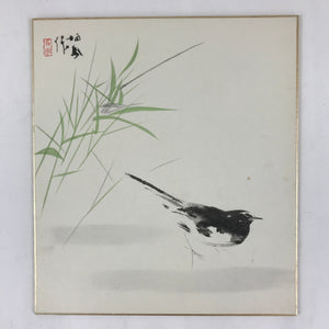 Japanese Art Board Painting Shikishi Black White Bird Paper Hand Painted A492
